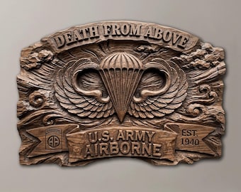 US Army Airborne STL File | 82nd Airborne Veteran Memorial Plaque | 3D CNC Router Wood Carving | Death From Above Digital Download