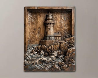 Lighthouse STL File for CNC Router | 3D Relief Wood Carving Model | Nautical Wall Art Digital Download | Coastal Decor Bas Relief STL