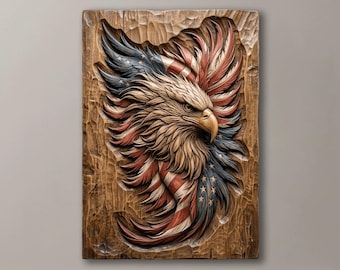 Patriotisk örn STL-fil för CNC-fräs | Amerikansk flaggrelief 3D-modell | Träsnideri digital konst | Veterangåva 3D-utskrift STL