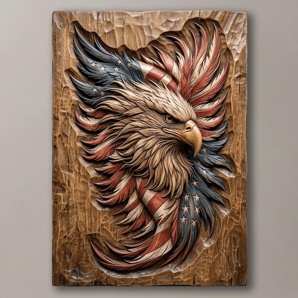 Patriotic Eagle STL File for CNC Router | American Flag Relief 3D Model | Wood Carving Digital Art | Veteran Gift 3D Print STL