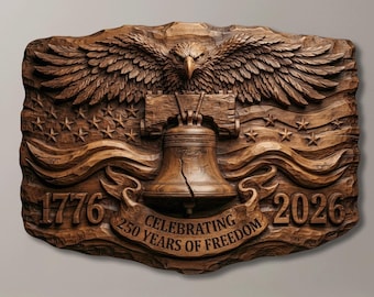 Amerikansk örn och Frihetsklocka 3D STL | 250-årsjubileumspresent | Patriotisk väggdekoration | CNC-fräs/laserfil