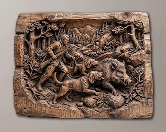 3D-reliëf van een wild zwijn (CNC-routerbestand) | Rustieke wanddecoratie voor een blokhut | Cadeau voor de jager in zijn mancave | STL-bestand voor CNC- en 3D-printen