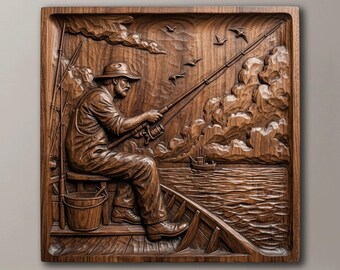 Fischerboot als 3D-Relief (STL-Datei) | CNC-Fräsdatei für Holzbearbeitung | Wanddekoration für Seehaus/Männerhöhle | Digitaler Download für 3D-Druck
