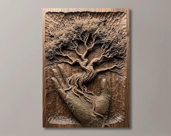Lebensbaum in der Hand – CNC-Fräsdatei (STL) | 3D-Relief-Modell | Geschenkidee für Holzbearbeitungsprojekte | Digitaler Download