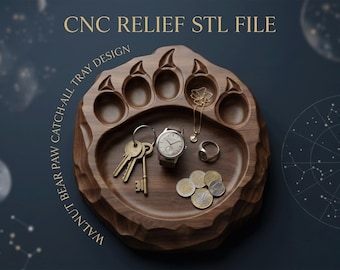 Bear Paw Catch-All-bricka 3D STL | Rustik entréorganisatör | Handgjord träbearbetningspresent | CNC-fräs och 3D-utskriftsfil