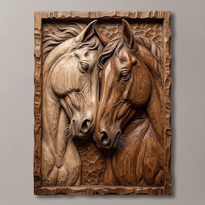 Couple horses Relief STL | Cabin Farmhouse Wall Art | Anniversary Gift for Him | CNC Router 3D File