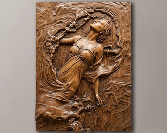Floating Woman Ocean Waves 3D Relief STL | Romantic Female Figure Wood Carving File | CNC Router Project | 3D Printer Model