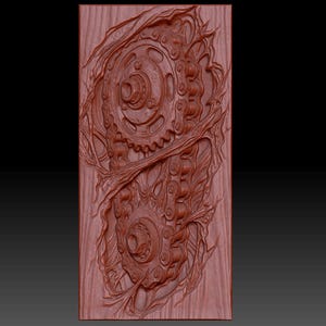 Gear Chain Wood 3D Relief STL | Gothic Wall Decor | Steampunk Man Cave Art | CNC Router & 3D Print File image 3