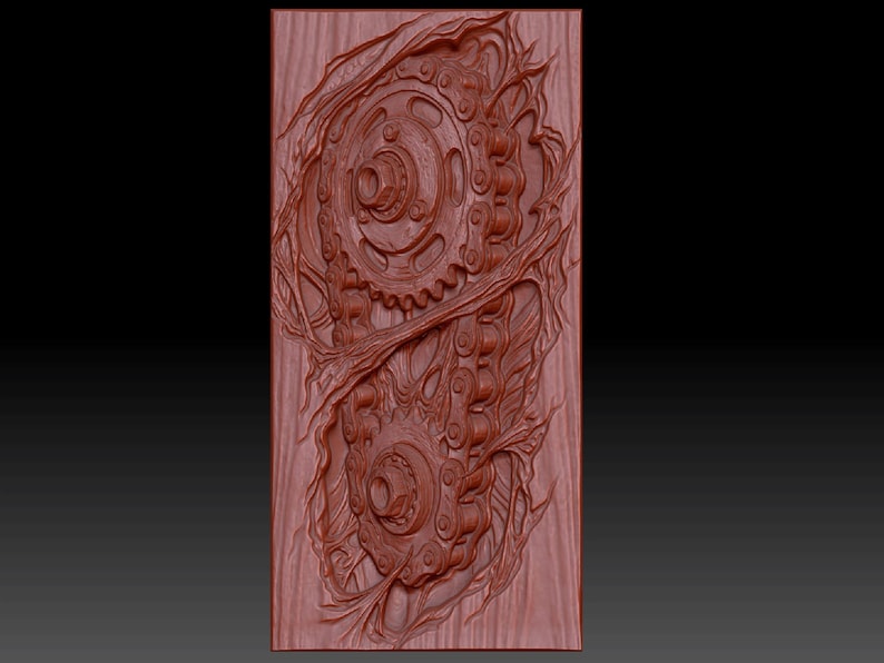 Gear Chain Wood 3D Relief STL | Gothic Wall Decor | Steampunk Man Cave Art | CNC Router & 3D Print File image 3