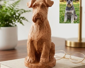 Custom Wood Dog Statue • Personalized Pet Memorial Sculpture from Photo • Wooden Schnauzer Figurine • Loss of Pet Sympathy Gift