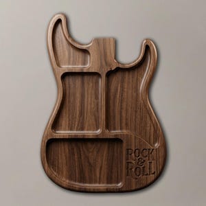 Electric guitar valet tray STL file and catchall organizer model for CNC routers and 3D printers. High-detail relief digital download designed for music lovers, guitarists, and man cave decor projects. Perfect woodcarving pattern and CNC router file for crafting custom musician gifts and desktop accessory storage.