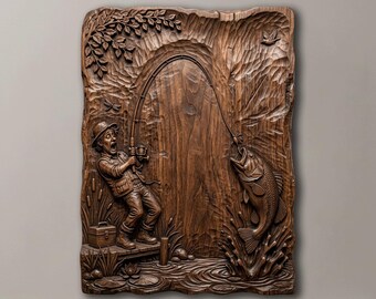 Funny Fisherman Bass Fishing 3D STL File for CNC Router, Wood Carving Relief Model, Largemouth Bass Wall Decor, Digital Download