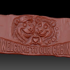 Bear Couple Welcome Cabin Sign | CNC Relief Carving | Woodworker Gift Idea | Rustic Farmhouse Wall Art | 3D Print STL Model image 3