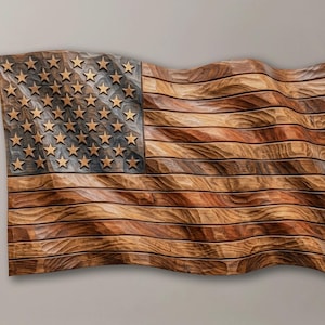 American Flag 3D STL File | CNC Router Wood Carving Relief | Waving Flag Pattern | Patriotic Man Cave Decor | Gift for Veteran Dad