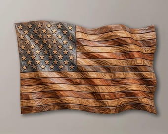 Amerikanische Flagge als 3D-STL-Datei | CNC-Fräse, Holzrelief | Muster mit wehender Flagge | Patriotische Dekoration für die Männerhöhle | Geschenk für Veteranen-Väter