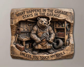 Humorous Mechanic Bear 3D CNC Relief | Garage & Man Cave Wall Art | Funny Woodworking Gift for Dad | STL File for CNC Router