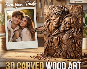 Custom Photo Caricature 3D Relief STL, Personalized Couple Portrait Model, Photo to 3D STL File for CNC Router & 3D Printing