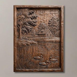 Rustic Lake Cabin Ducks Relief | CNC Carving File | Dad Housewarming Gift | Rustic Wall Decor | STL for CNC 3D Laser