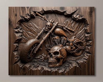 Skull Biker Motorcycle | CNC Carving File | Biker Man Cave Gift | Gothic Garage Wall Art | STL Digital Model