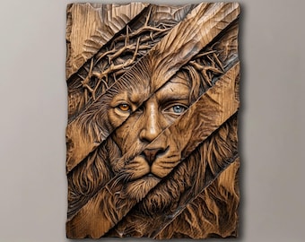 Lion of Judah 3D STL for CNC, Jesus Face Relief Model, Crown of Thorns Wall Art, Wood Carving File, 3D Printer Design