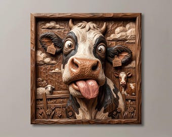 Funny Farm Cow Wood Carving | 3D CNC Router File | Rustic Woodworking Gift | Farmhouse Wall Decor | STL CNC Model