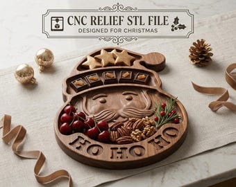 Santa Tray STL CNC Relief File, Ho Ho Ho Catchall Snack Board 3D Model, Christmas Serving Platter, Woodworking Router File for 3D Print