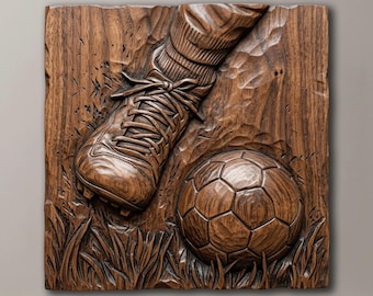 Fotbollssko spark relief STL-fil för CNC träsnideri, 3D fotbollsboll väggkonst modell, sportrumsdekor digital nedladdning