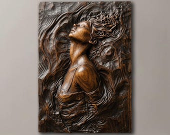 Woman Swimming in Water Relief STL, Floating Female Portrait Wood Carving File for CNC Router & 3D Printer, Aquatic Wall Art