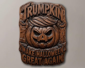 Trumpkin STL Gör Halloween stor igen, 3D-reliefmodell för CNC-fräs, träsnideri och 3D-utskrift, rolig politisk dekorfil