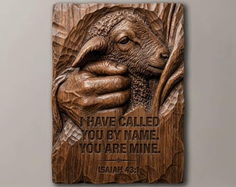 Lamb in Hand 3D Relief STL Isaiah 43:1, CNC Wood Carving File for Router, Christian Wall Art Digital, Religious Verse Plaque