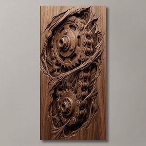 Gear Chain Wood 3D Relief STL | Gothic Wall Decor | Steampunk Man Cave Art | CNC Router & 3D Print File