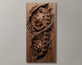 Gear Chain Wood 3D Relief STL | Gothic Wall Decor | Steampunk Man Cave Art | CNC Router & 3D Print File