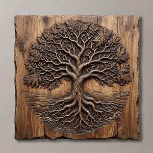 Tree of Life STL File for CNC Router | 3D Relief Wood Carving Design | Rustic Farmhouse Wall Decor | Nature Lover Gift for Him 3D Print
