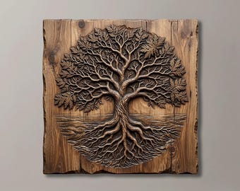 Tree of Life STL File for CNC Router | 3D Relief Wood Carving Design | Rustic Farmhouse Wall Decor | Nature Lover Gift for Him 3D Print
