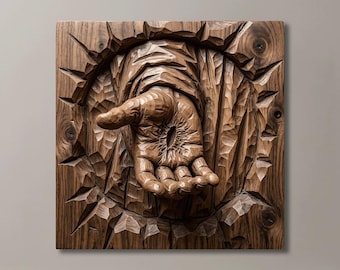 Jesu hand av återlösning 3D-relief | Kristen väggkonst för kyrkdekor | Trouppståndelse träbearbetningsgåva | CNC-fräs STL-fil
