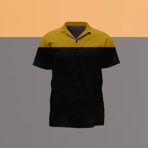 Camisa hawaiana con estampado mini delta inspirada en el uniforme de operaciones de VOY – Camisa casual de ciencia ficción con botones