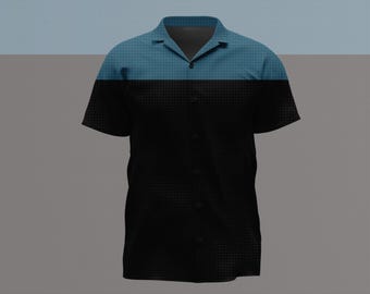 VOY Science Uniform Inspired Mini Delta Print Hawaiian Shirt – Sci-Fi Casual Button Up