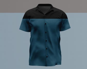 TNG Science Uniform Inspired Mini Delta Print Hawaiian Shirt – Sci-Fi Casual Button Up