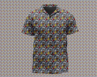 Space Themed Star Delta Pattern Casual Button Up Hawaiian Shirt Button Down