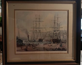 Signed Roy Cross Maritime Lithograph 1985 Sydney Harbour Circular Quay, Antique Marine Art Franklin Gallery Certified, Pencil Signature