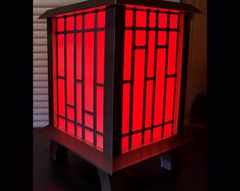 Japanese Kumiko Lattice Lantern | Modern Zen Desk Mood Light | RGB Color-Changing Decor