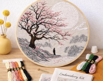Cherry Blossom Embroidery Kit · Japanese Landscape DIY Craft · Beginner ...