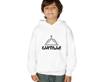 Youth Mountain Moon Crescent Hoodie — Graffiti Outdoor Graphic Sweatshirt