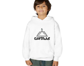 Youth Mountain Moon Crescent Hoodie — Graffiti Outdoor Graphic Sweatshirt