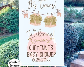 Girl Twins Baby Shower Sign - Twins Baby Shower Welcome Sign - NO frame or easel is included