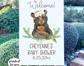 Baby Shower Welcome Sign - Girl Roses Bear Baby Shower Welcome Sign - NO frame or easel is included