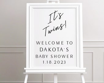 MODERN Twins Baby Shower Welcome Sign - Twins Welcome Baby Shower Sign - NO frame or easel is included