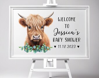 Printed Highland Cow Baby Shower sign - personalized-NO Frame or Easel included