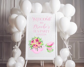 PINK Tea Party Baby Shower WELCOME Sign - Welcome Baby Shower Sign - NO frame or easel is included