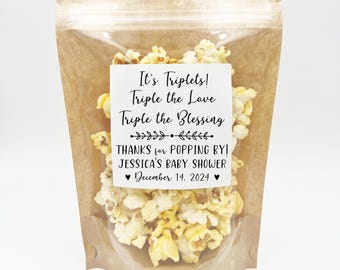 Triplets Baby Shower Favor Bags: Personalized Labels DIY Kit